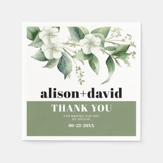 Tak, groen witte bloemen typografie bruiloft servet (Voorkant)