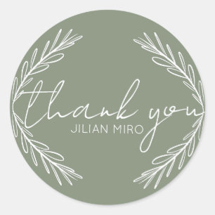Tak Hand Getekend Logo Salie Groen Dank Je Ronde Sticker