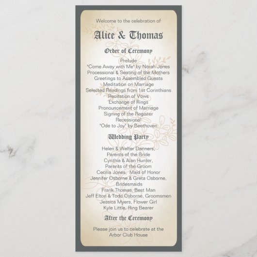  tak - huwelijksprogramma programmakaart (Voorkant)