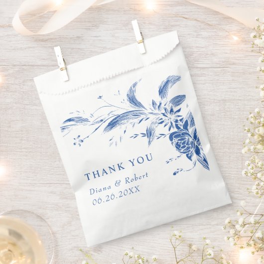 Tak met blauwe en witte bloemen bruiloft bedankzakje (Geknipt)