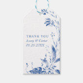 Tak met blauwe en witte bloemen bruiloft cadeaulabel (Voorkant)