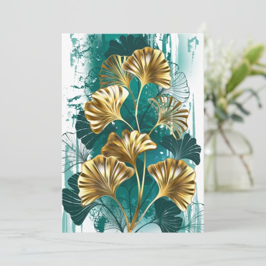 Tak met gouden bladeren Ginko Biloba Bedankkaart (Staand voorkant)