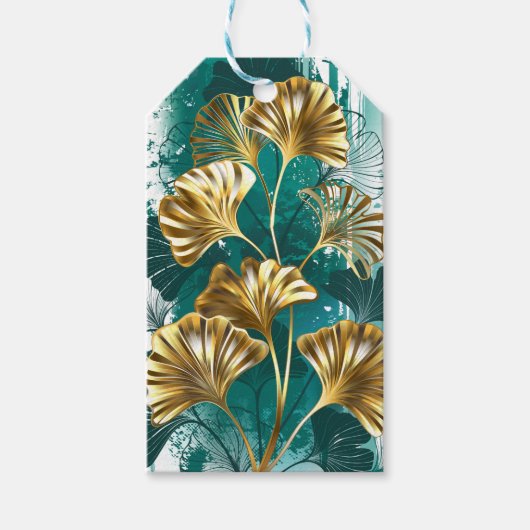 Tak met gouden bladeren Ginko Biloba Cadeaulabel (Voorkant)