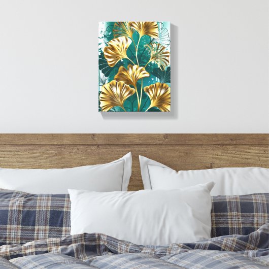 Tak met gouden bladeren Ginko Biloba Canvas Afdruk (Insitu (Slaapkamer))