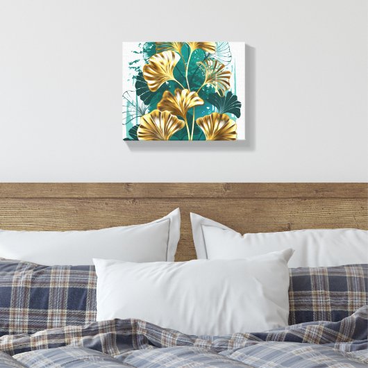 Tak met gouden bladeren Ginko Biloba Canvas Afdruk (Insitu (Slaapkamer))