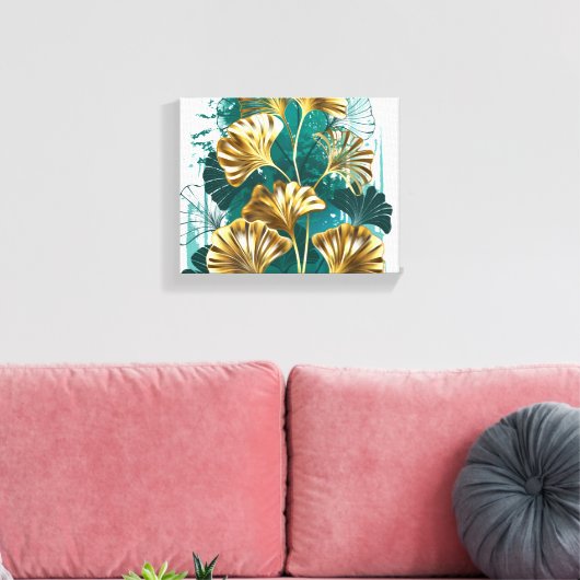 Tak met gouden bladeren Ginko Biloba Canvas Afdruk (Insitu (Woonkamer))