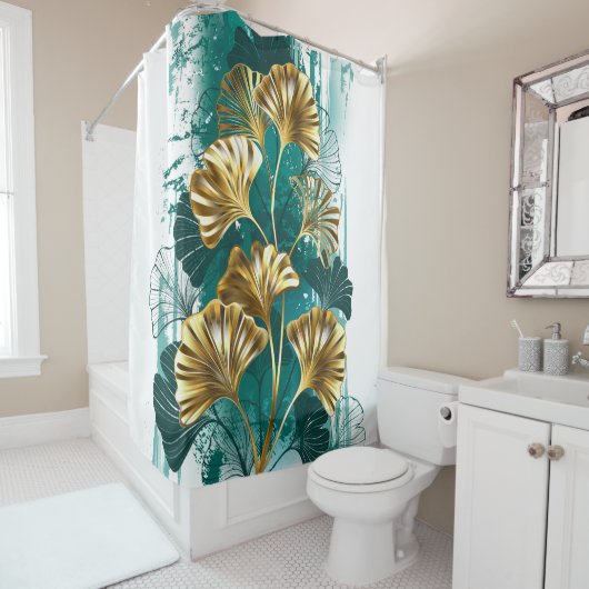 Tak met gouden bladeren Ginko Biloba Douchegordijn (In situ)