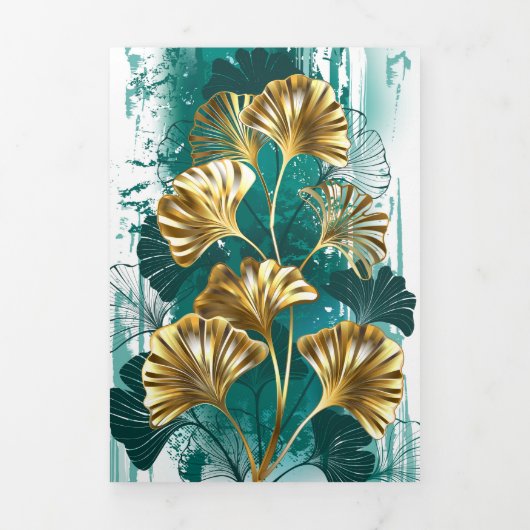 Tak met gouden bladeren Ginko Biloba Drieluik Uitnodiging (Cover)