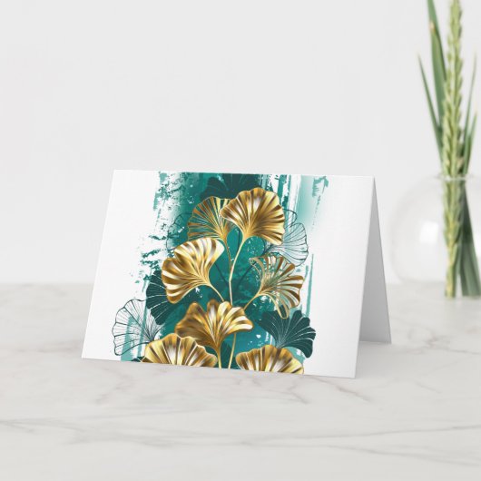 Tak met gouden bladeren Ginko Biloba Feestdagen Kaart (Voorkant)