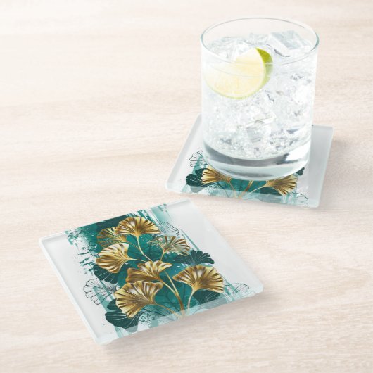 Tak met gouden bladeren Ginko Biloba Glazen Onderzetter (Schuin)