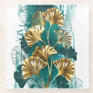 Tak met gouden bladeren Ginko Biloba Glazen Onderzetter