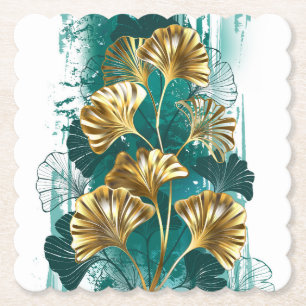 Tak met gouden bladeren Ginko Biloba Kartonnen Onderzetters