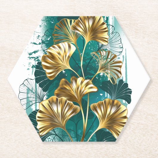 Tak met gouden bladeren Ginko Biloba Kartonnen Onderzetters (Voorkant)