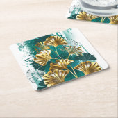 Tak met gouden bladeren Ginko Biloba Kartonnen Onderzetters (Schuin)