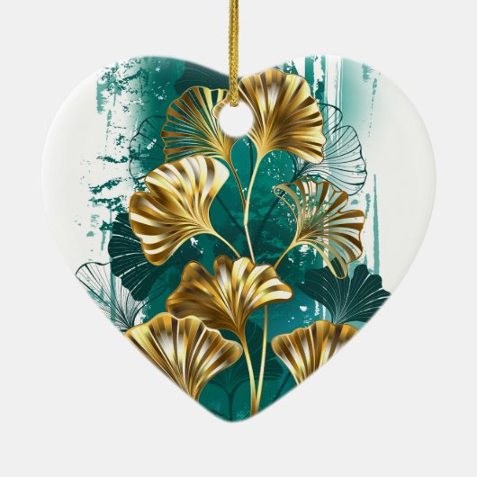 Tak met gouden bladeren Ginko Biloba Keramisch Ornament (Achterkant)