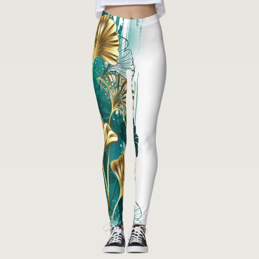 Tak met gouden bladeren Ginko Biloba Leggings (Voorkant)
