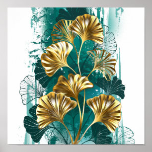 Tak met gouden bladeren Ginko Biloba Poster