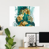 Tak met gouden bladeren Ginko Biloba Poster (Thuiskantoor)