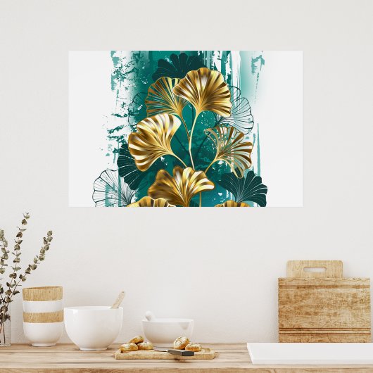 Tak met gouden bladeren Ginko Biloba Poster (Keuken)