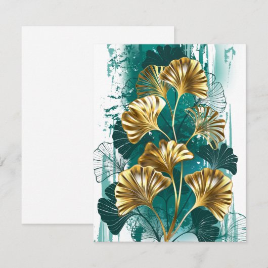 Tak met gouden bladeren Ginko Biloba RSVP Kaartje (Voorkant / Achterkant)