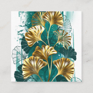 Tak met gouden bladeren Ginko Biloba Vierkante Visitekaartje