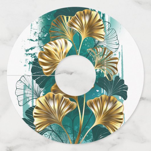 Tak met gouden bladeren Ginko Biloba Wijnglaslabel (Voorkant)