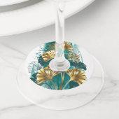 Tak met gouden bladeren Ginko Biloba Wijnglaslabel (Dichtbij)