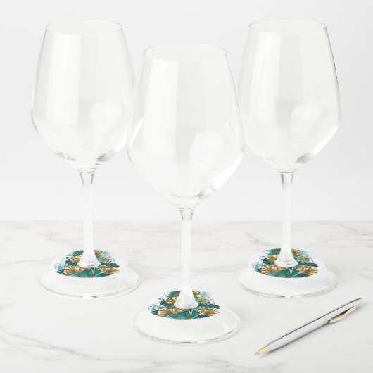 Tak met gouden bladeren Ginko Biloba Wijnglaslabel (Set)