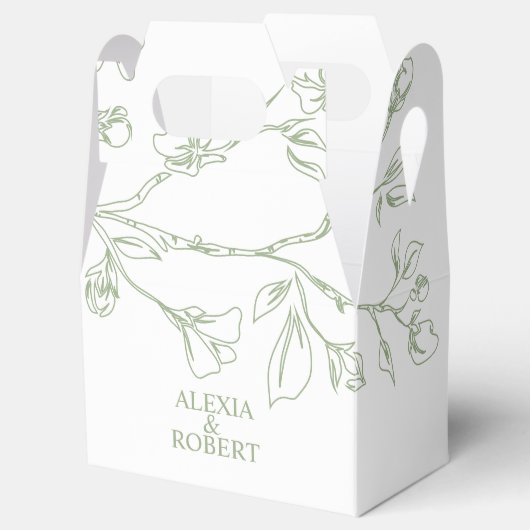 Tak met lijn kunst salie groene bloemen bruiloft bedankdoosjes (Geopend)