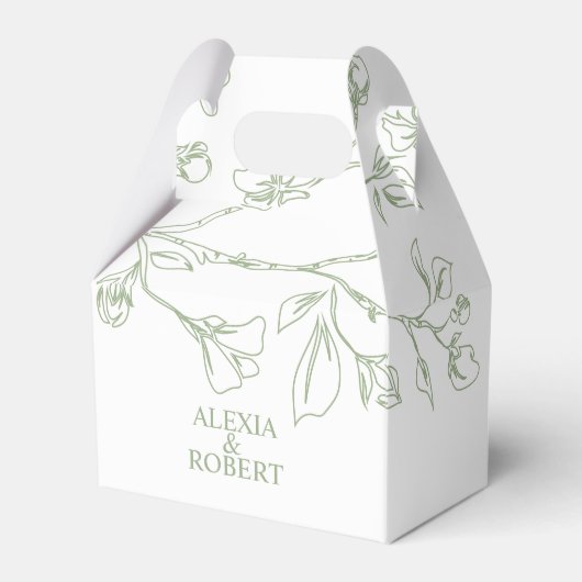 Tak met lijn kunst salie groene bloemen bruiloft bedankdoosjes (Voorkant Zijde)