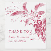 Tak met magenta roze en witte bloemen bruiloft wijn etiket (Enkel label)