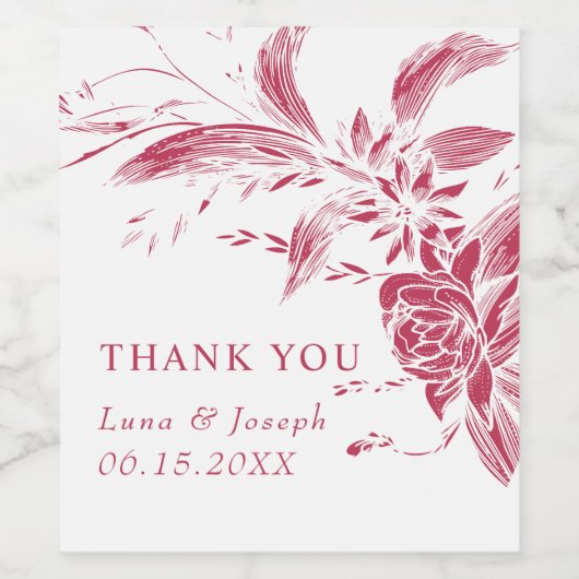 Tak met magenta roze en witte bloemen bruiloft wijn etiket (Enkel label)