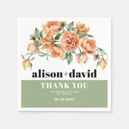 Tak met perzik roos bloemen en bladeren bruiloft servet