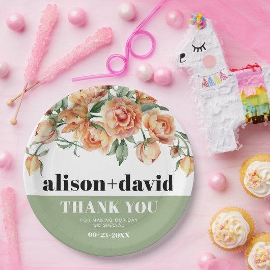 Tak met perzik roos bloemenbruiloft papieren bordje (Feest)