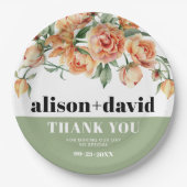 Tak met perzik roos bloemenbruiloft papieren bordje (Voorkant)