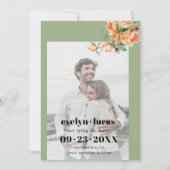 Tak met perzik rozen bloemenfoto bruiloft save the date (Voorkant)