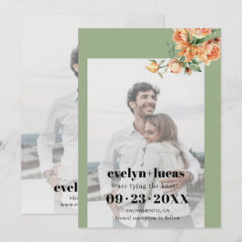 Tak met perzik rozen bloemenfoto bruiloft save the date