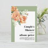 Tak met perzik rozen bruiloft paar's shower kaart (Staand voorkant)