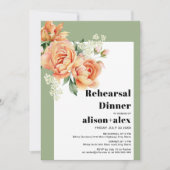 Tak met perzik rozen bruiloft repetitie diner kaart (Voorkant)