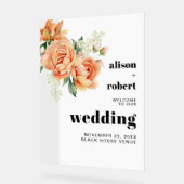 Tak met perzik rozen bruiloft WELKOM Acryl Bord (Hoek)