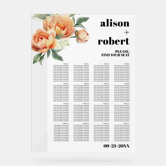 Tak met perzik rozen bruiloft zitgrafiek acryl bord (Voorkant)