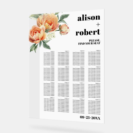 Tak met perzik rozen bruiloft zitgrafiek acryl bord (Hoek)