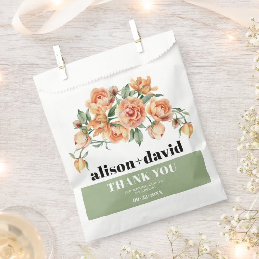 Tak met perzik rozen en bladeren bloemenbruiloft bedankzakje (Geknipt)