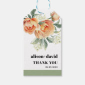 Tak met perzik rozen en typografie bruiloft cadeaulabel (Voorkant)