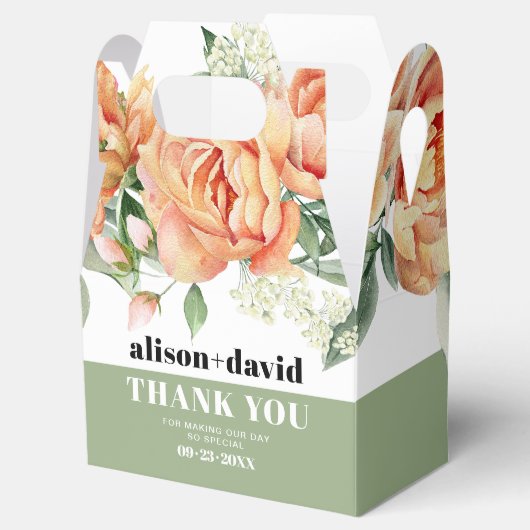 Tak met perzik rozen typografie bruiloft bedankdoosjes (Geopend)