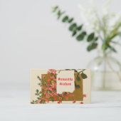  tak met rode roze bloemetjes op maat visitekaartje (Staand voorkant)