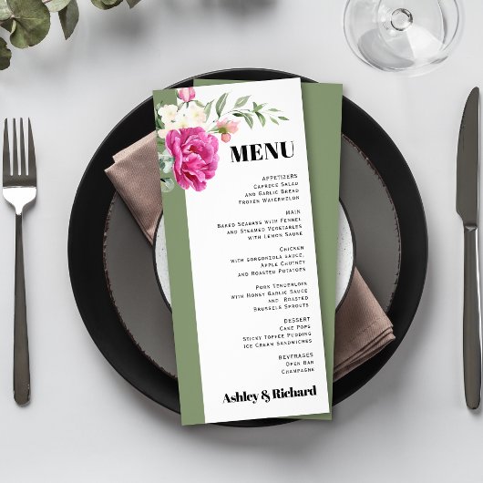 Tak met roos bloemen salie bruiloft menukaart reclamekaart