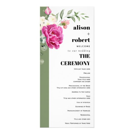 Tak met roos bloemen salie bruiloft programma (Voorkant)