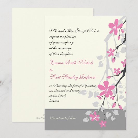 Tak met roze bloesem bruiloft op maat kaart (Voorkant / Achterkant)