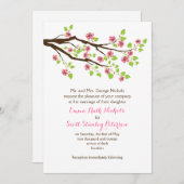 Tak met roze kersenbloesem lente bruiloft kaart (Voorkant / Achterkant)